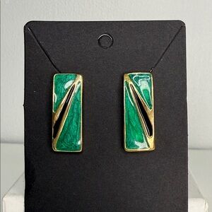 Vintage Green Enamel Geometric Statement Earrings